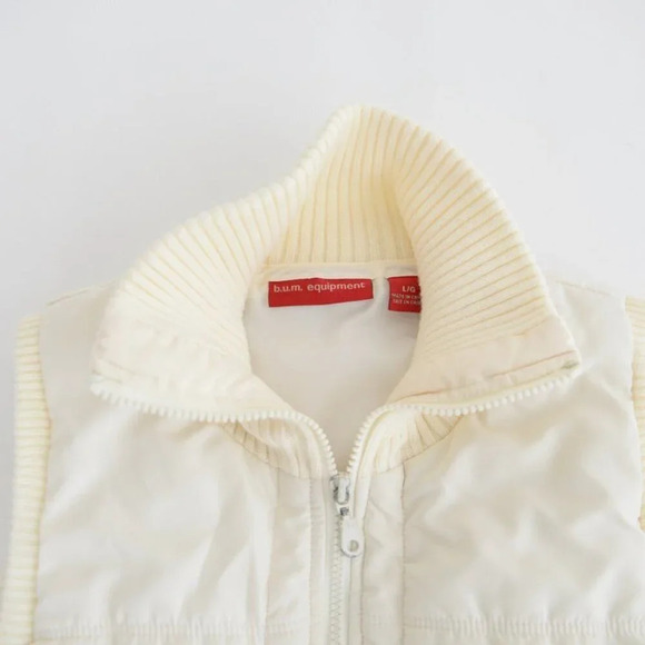 Vintage b.u.m. equipment Cream Zip Up Puff Vest Size  Large - Picture 9 of 10